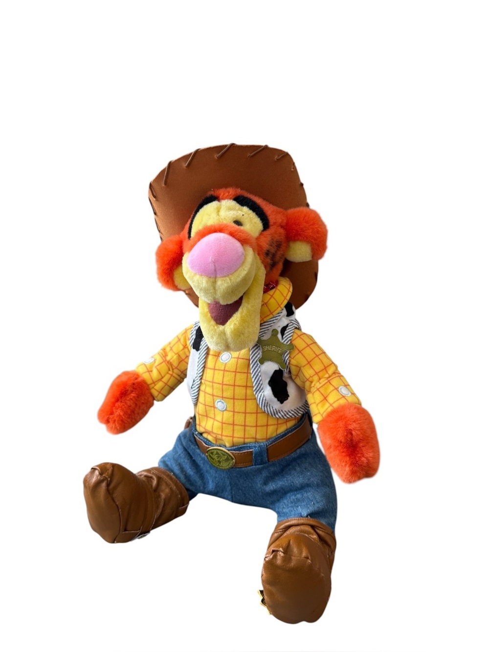 Disney Store Tigger plush toy dressed as Sheriff Woody from Toy Story 14”